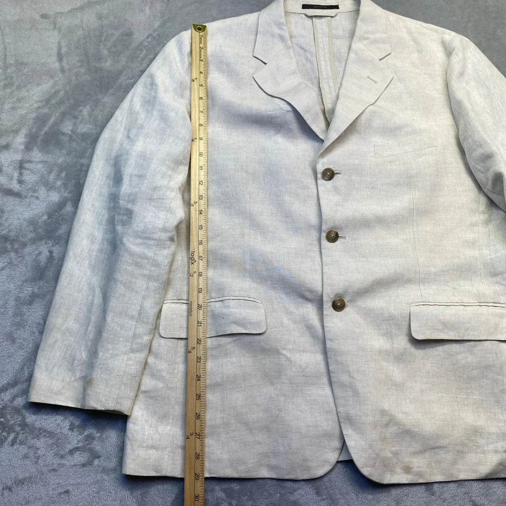 Tasso Elba Mens Linen Blazer Jacket Beige 3 Button Unlined Sport Coat‎ Size L